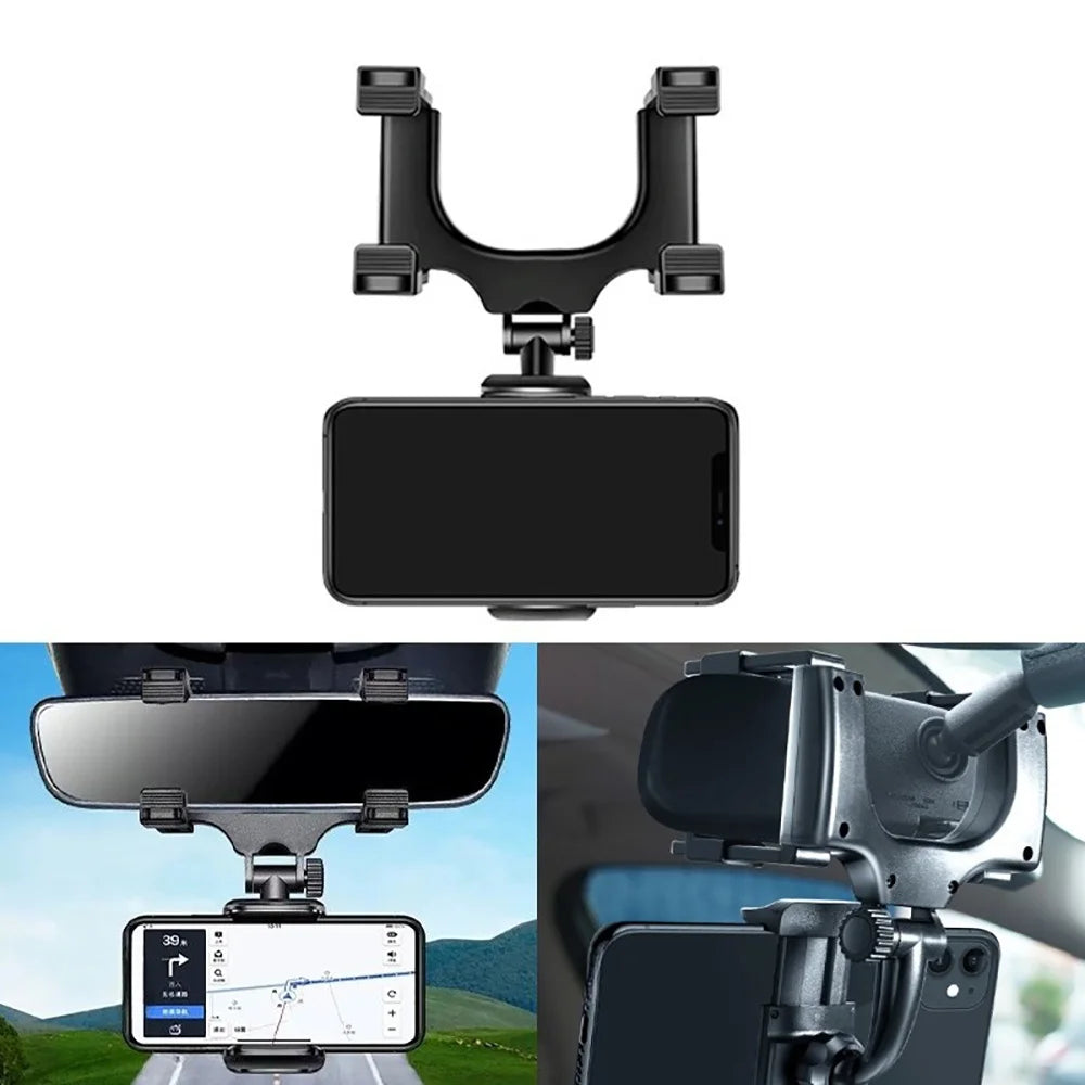 Universal Rearview Mirror Car Phone Holder 360° Rotatable Foldable Mount — Fits 4–7 inch Smartphones