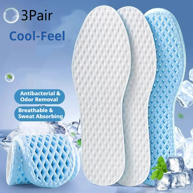 3-Pair Summer Cooling Insoles – Breathable Shock-Absorbing Sports Inserts, Fits EU 35–46