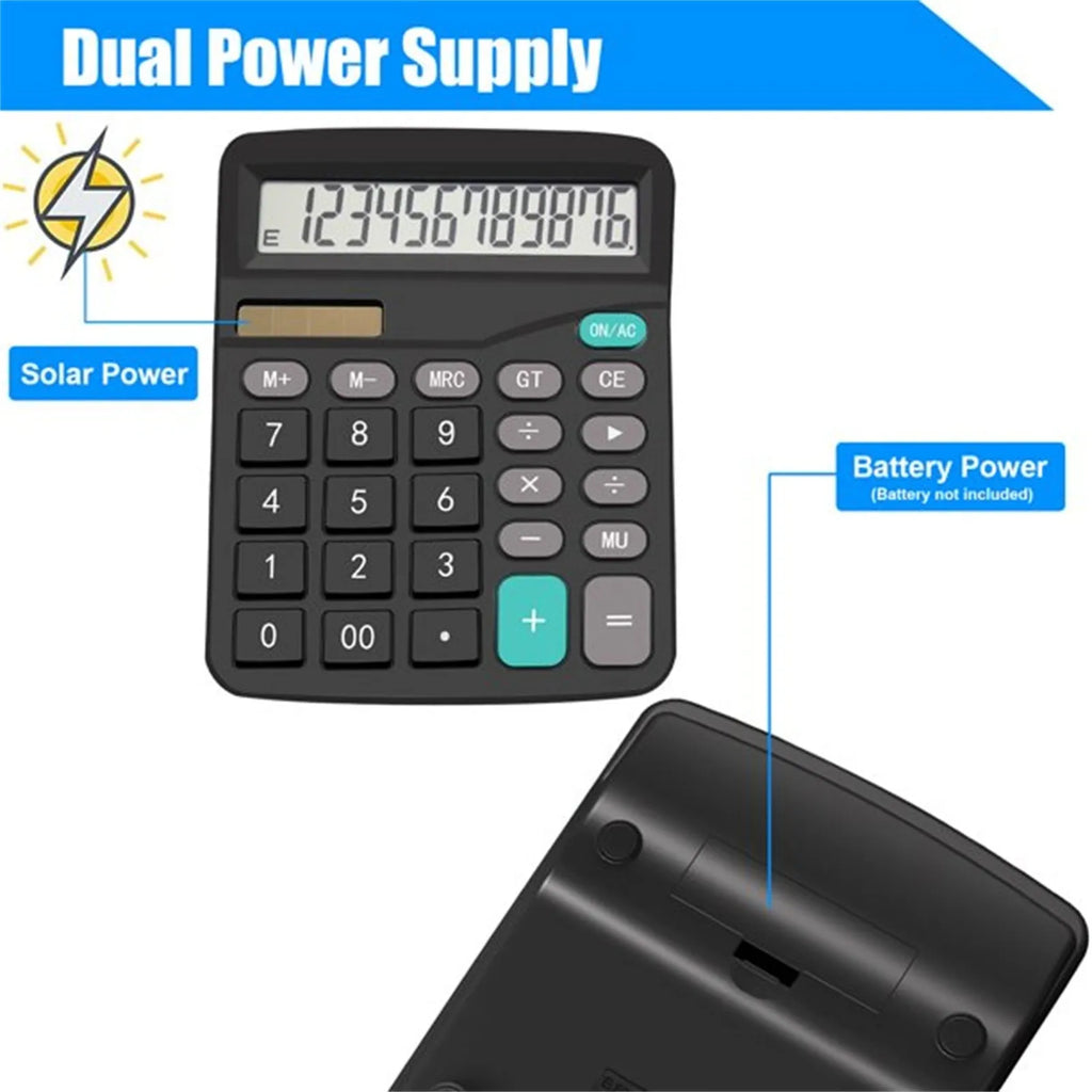 12-Digit Solar and Battery Dual Power Portable Desktop Calculator for Home Office School Accounting