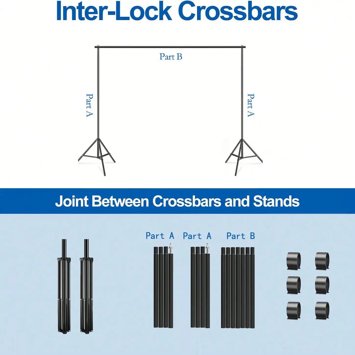 Adjustable Photo Backdrop Stand 10 x 7 ft (305 x 213 cm) Metal Background Support Kit with 4 Crossbars & 4 Clamps – Weddings, Parties, Studios