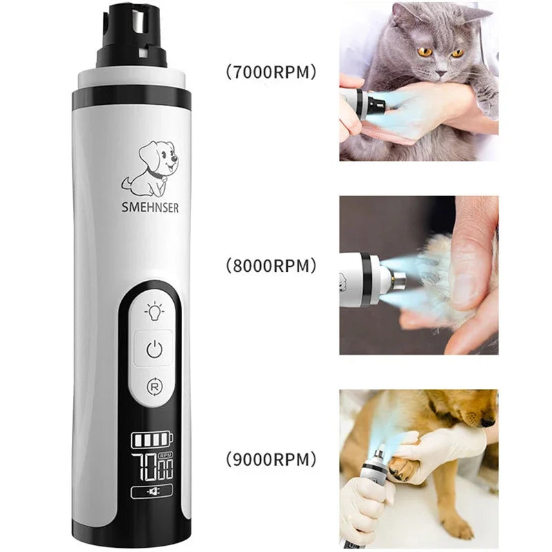 USB Rechargeable Pet Nail Grinder with LED Light - Quiet Dog & Cat Nail Trimmer