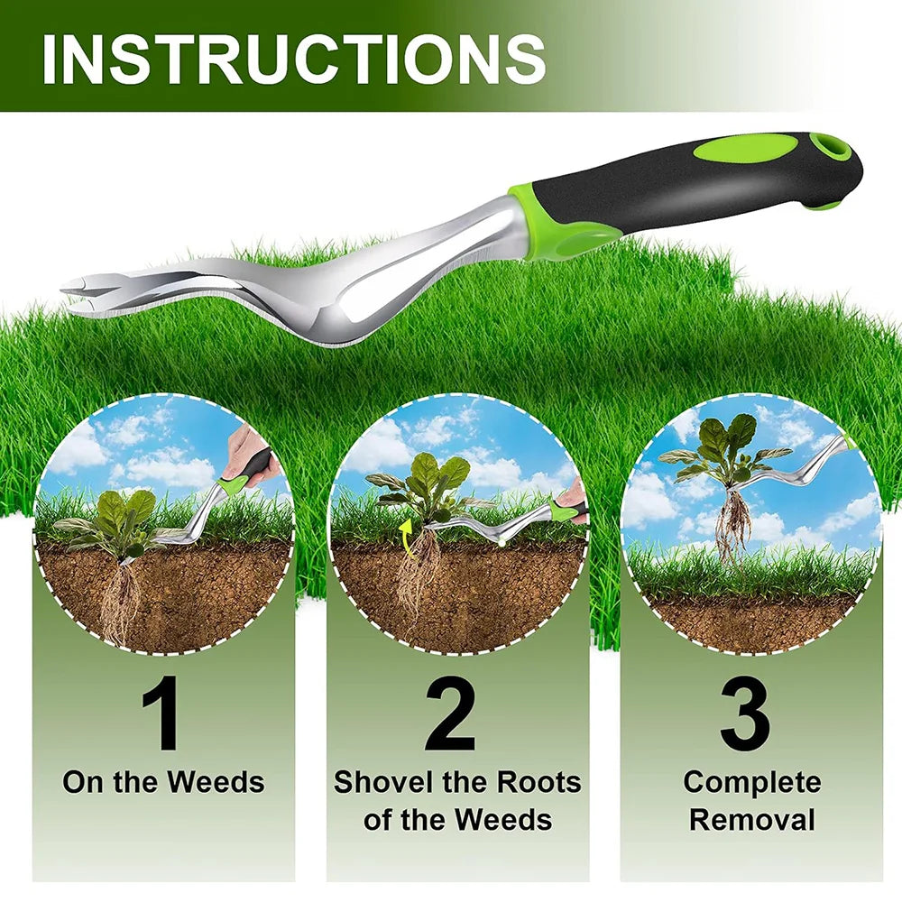 Aluminum Hand Weeder Tool 11.9 in (30.2 cm) Garden Weed Puller & Digger with Ergonomic Handle for Weed Removal and Transplanting