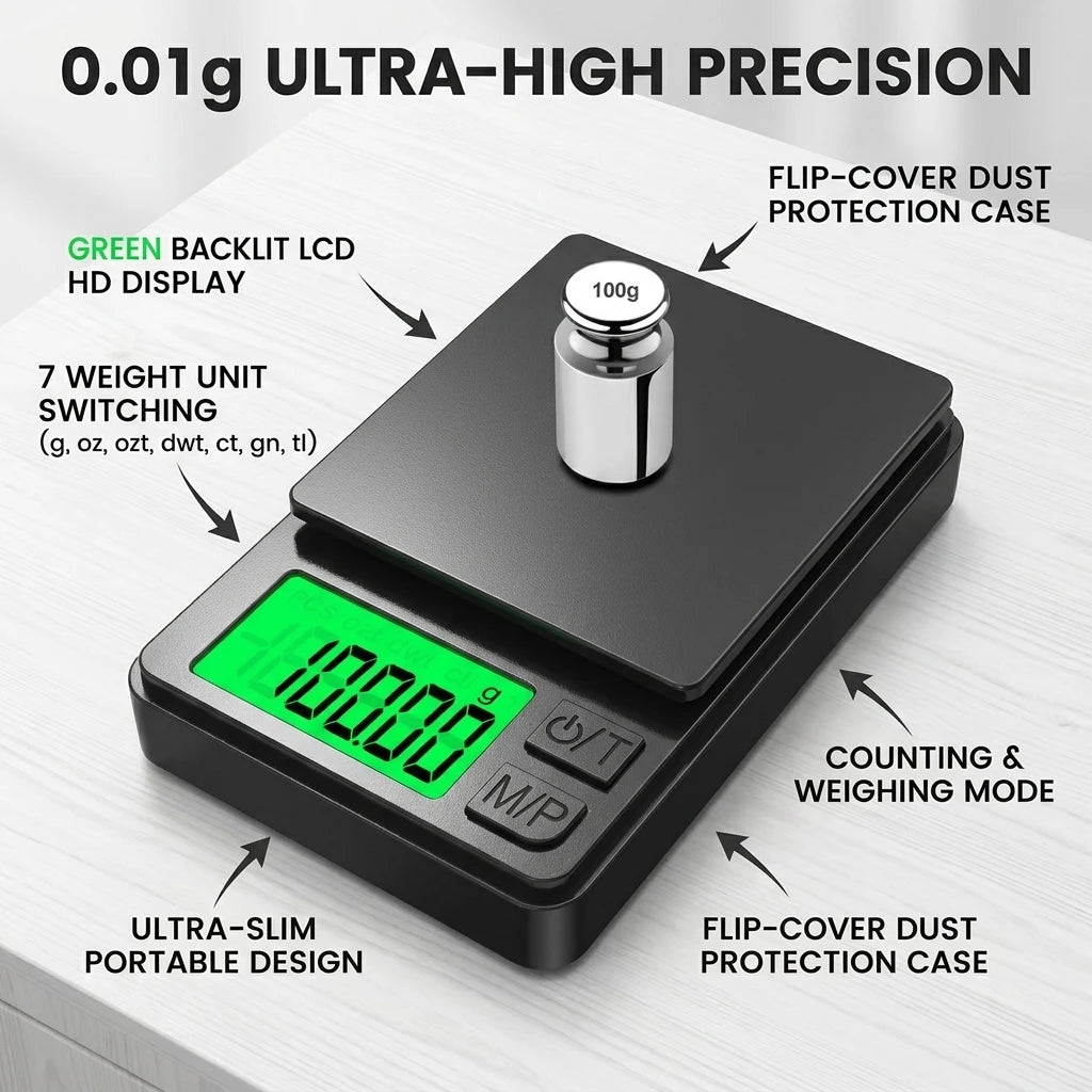 High Precision 0.01g Digital Jewelry Pocket Scale Mini Weighing Scale for Gems, Coins & Powders