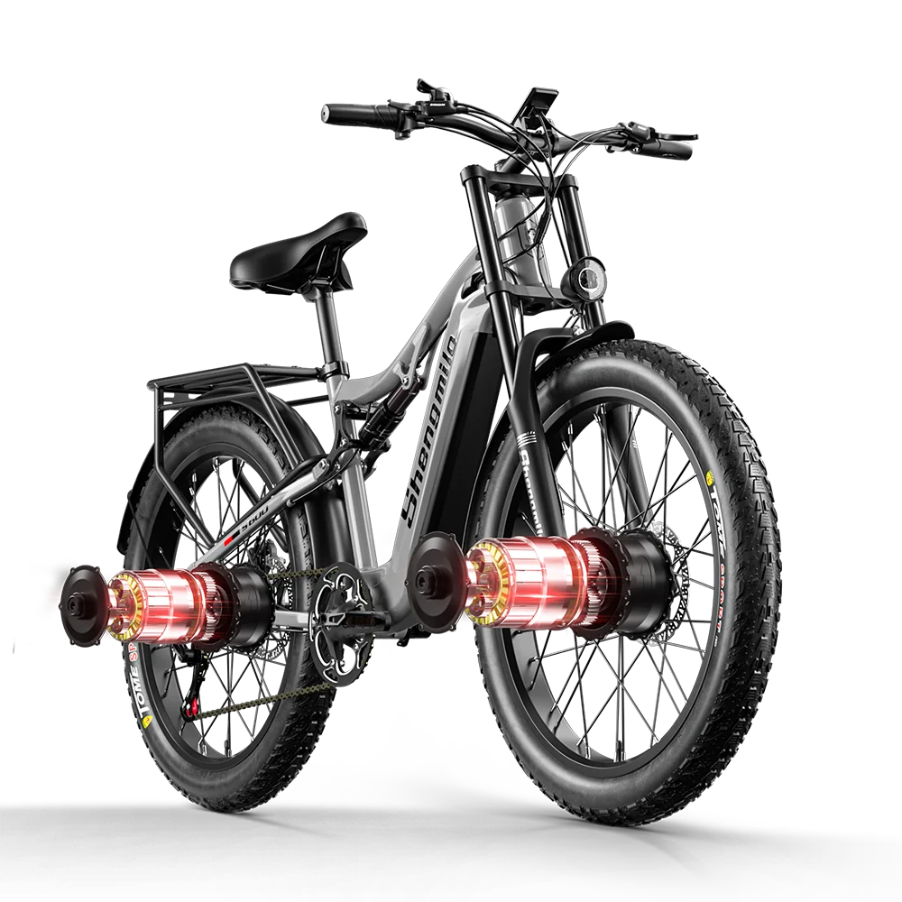 2000W Dual-Motor Electric Mountain Bike 48V 17.5Ah, Dual Suspension, 26-Inch (66 cm) Wheel, 31–60 km Range