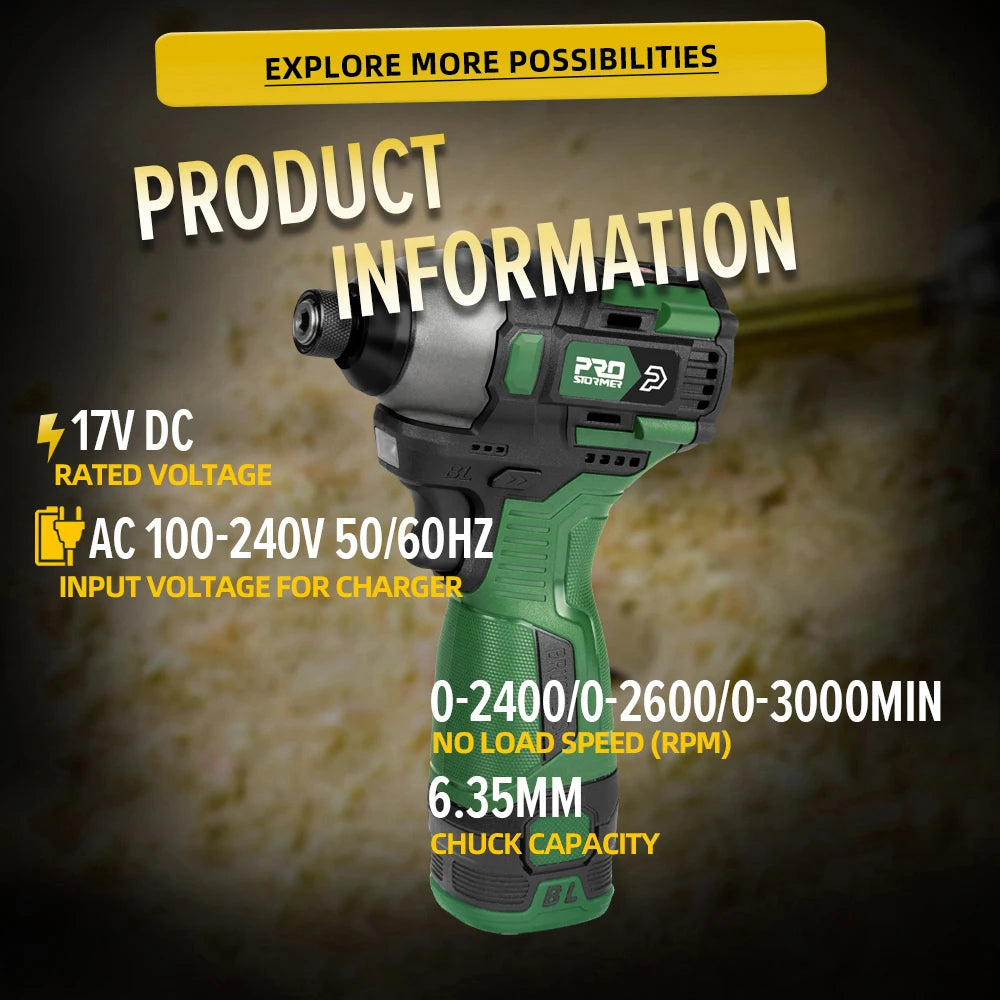 140 Nm Brushless Cordless Electric Screwdriver Drill 17V 1500mAh Rechargeable 1/4 in (6.35 mm) Hex Chuck