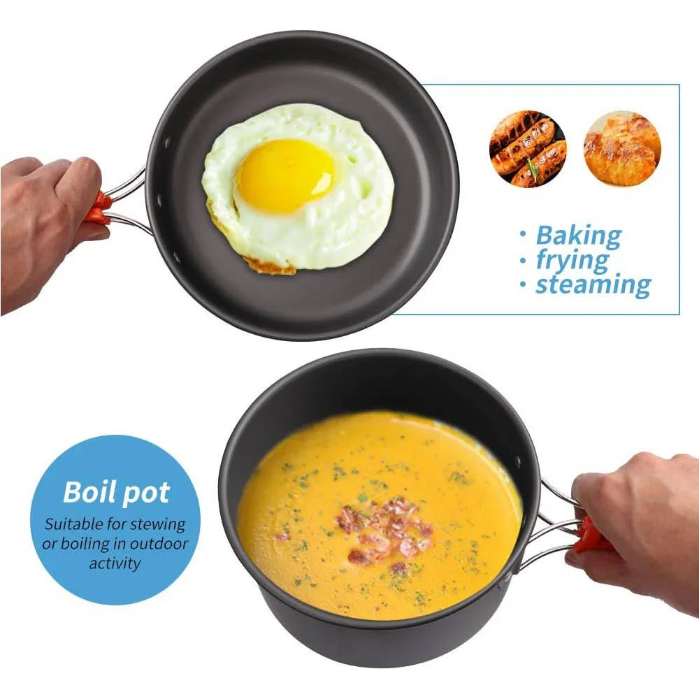 Lightweight Aluminum Camping Cookware Set – Nonstick Pot & Pan for 2-4 People with Mesh Carry Bag