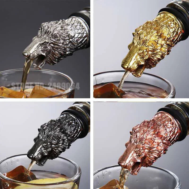 Zinc Alloy Animal Head Wine Pourer - Decorative Bottle Pour Spout & Stopper (Deer, Elk, Lion, Leopard, Wolf, Eagle, Dragon)