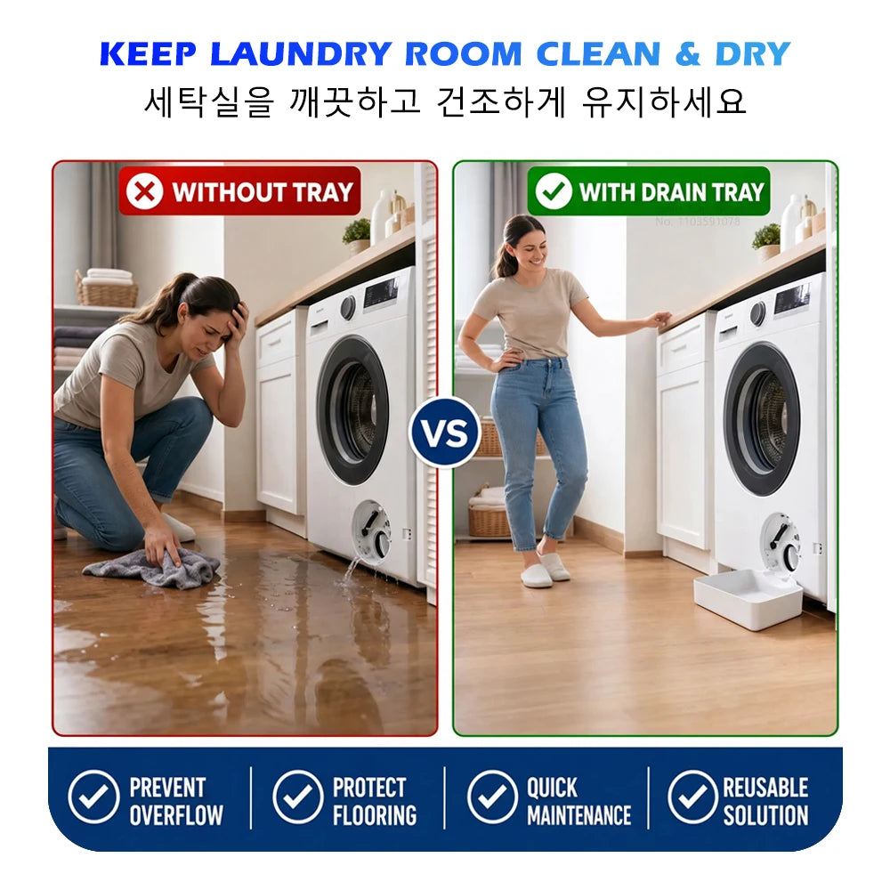 Washing Machine Drain Pan Front-Load Washer Water Catcher Tray Filter Cleaning Spill Protector