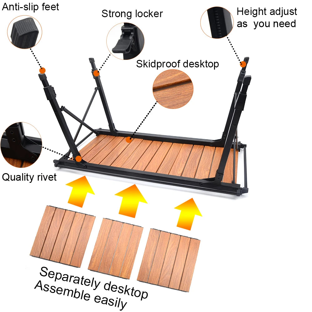 Portable Folding IGT Camping Table with Removable Wood Top — Lightweight Aluminum Camp BBQ & Gas Stove Stand for Picnic & Fishing