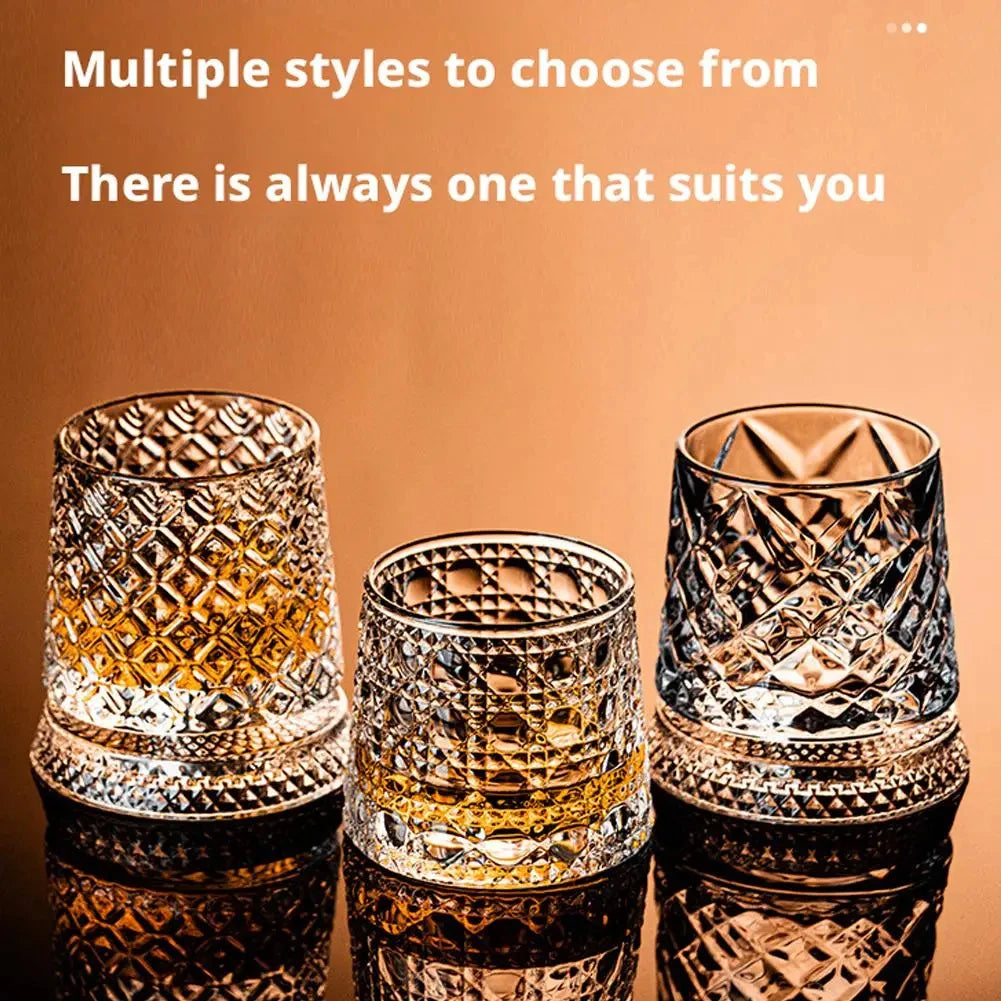 2-Pack 360° Rotating Whiskey Glasses with Glass Base – Crystal Cocktail & Rum Tumblers