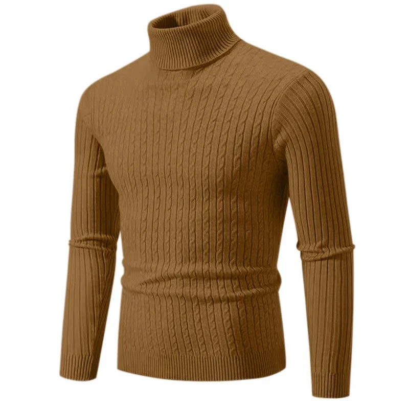 Men's High Neck Turtleneck Knit Sweater Pullover - Warm Argyle Casual Winter Top