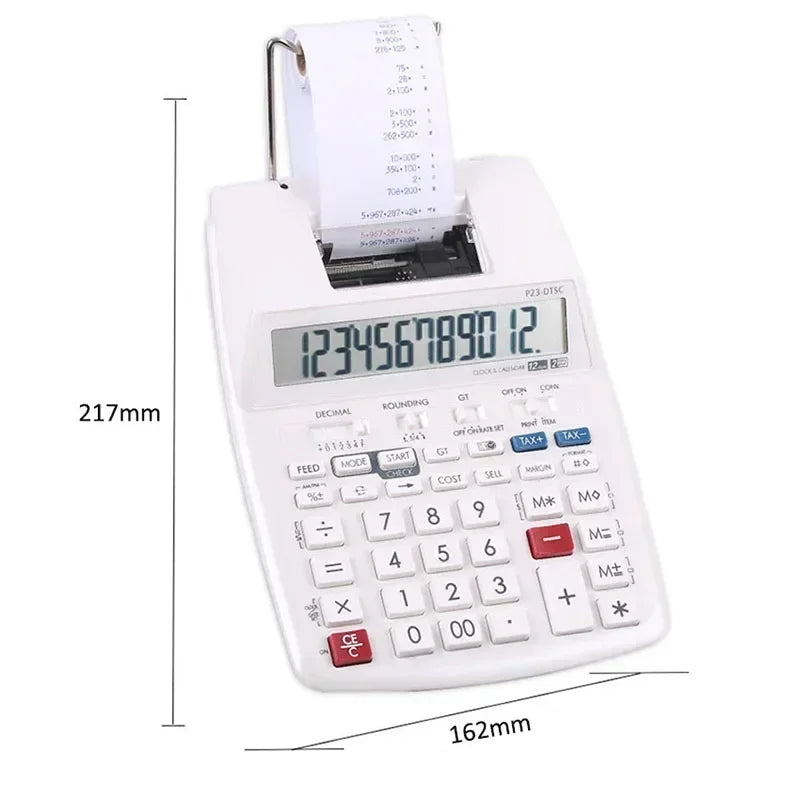 Dual-Color 12-Digit Printing Calculator for Accounting, Banking & Finance, Date/Time Print with Paper Roll