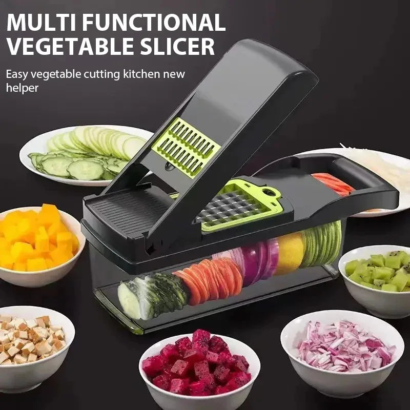 16-in-1 Mandoline Slicer & Vegetable Chopper — Adjustable Stainless Steel Blades, Grater & Shredder