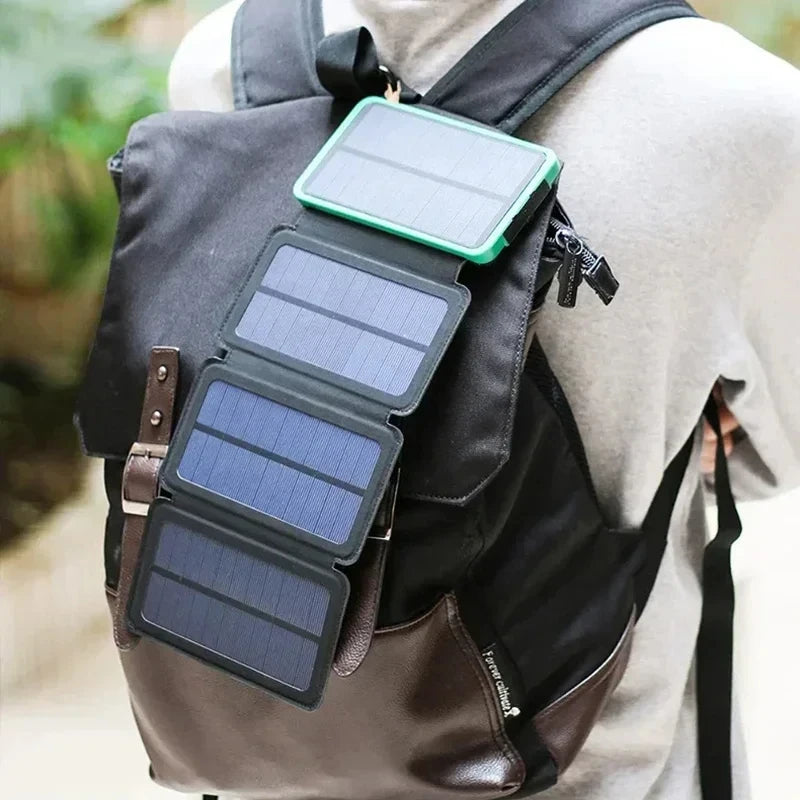 200000mAh Solar Power Bank with Folding Solar Panel Portable Waterproof Fast Charger Dual USB & USB-C for Camping