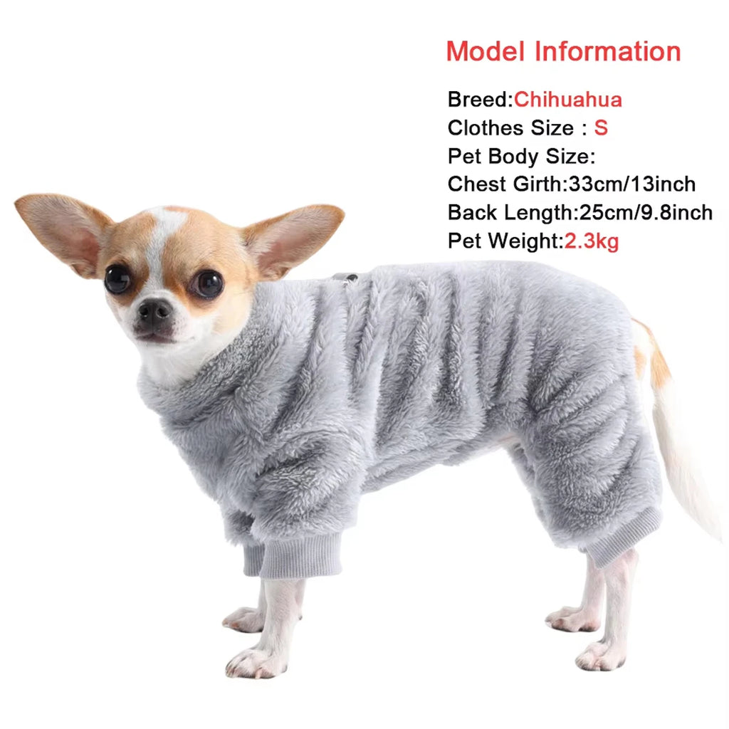 Warm Flannel Dog Jumpsuit XS-XL - Cozy Four-Leg Pet Coat for Small & Medium Dogs and Cats (Chihuahua, Yorkie)