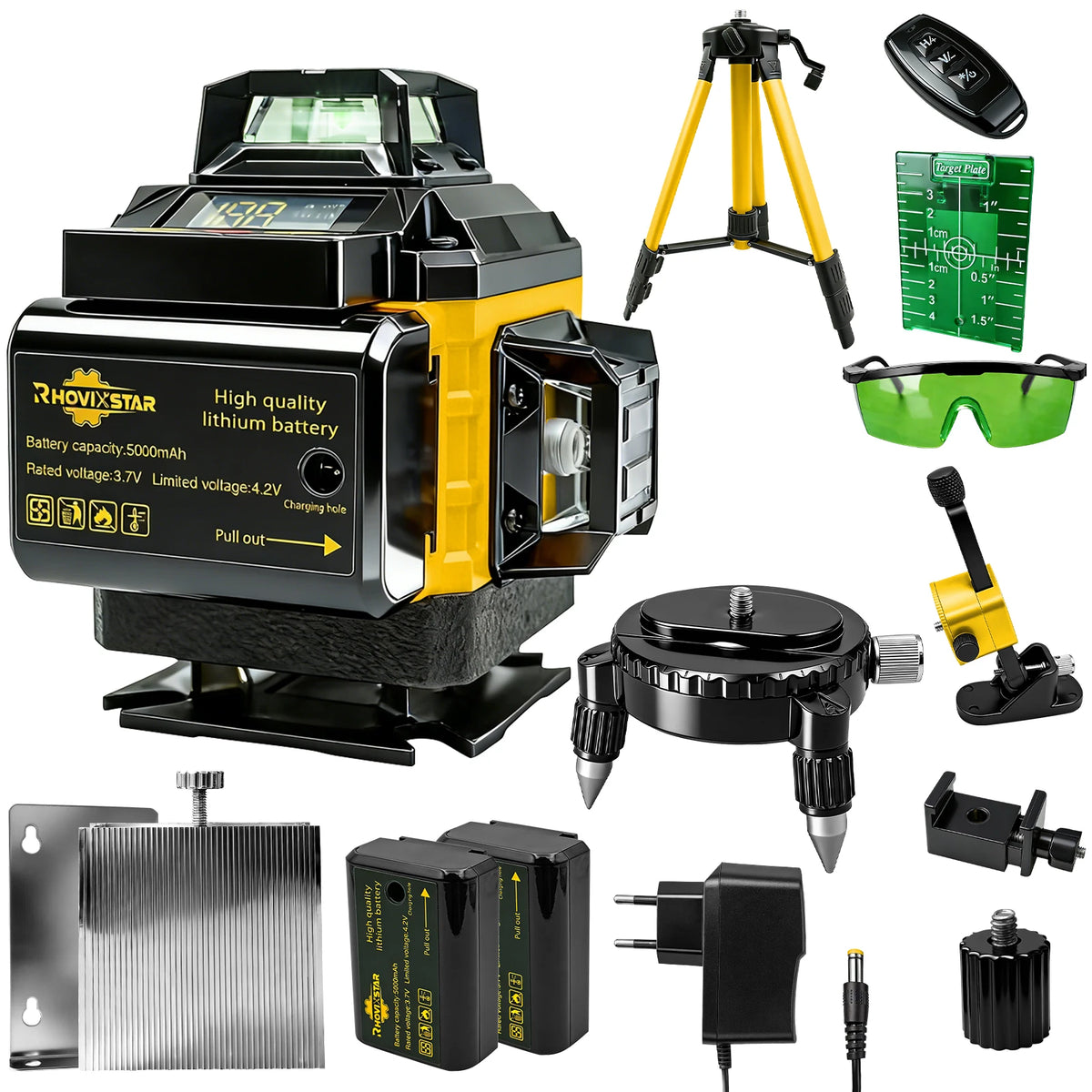 4D 16-Line Self-Leveling Green Laser Level with Remote and 360° Rotating Base for Tile & Flooring Alignment