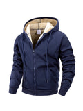 Men's Hooded Fleece Zipper Jacket – Windproof Heavyweight Winter Coat for Casual & Sports