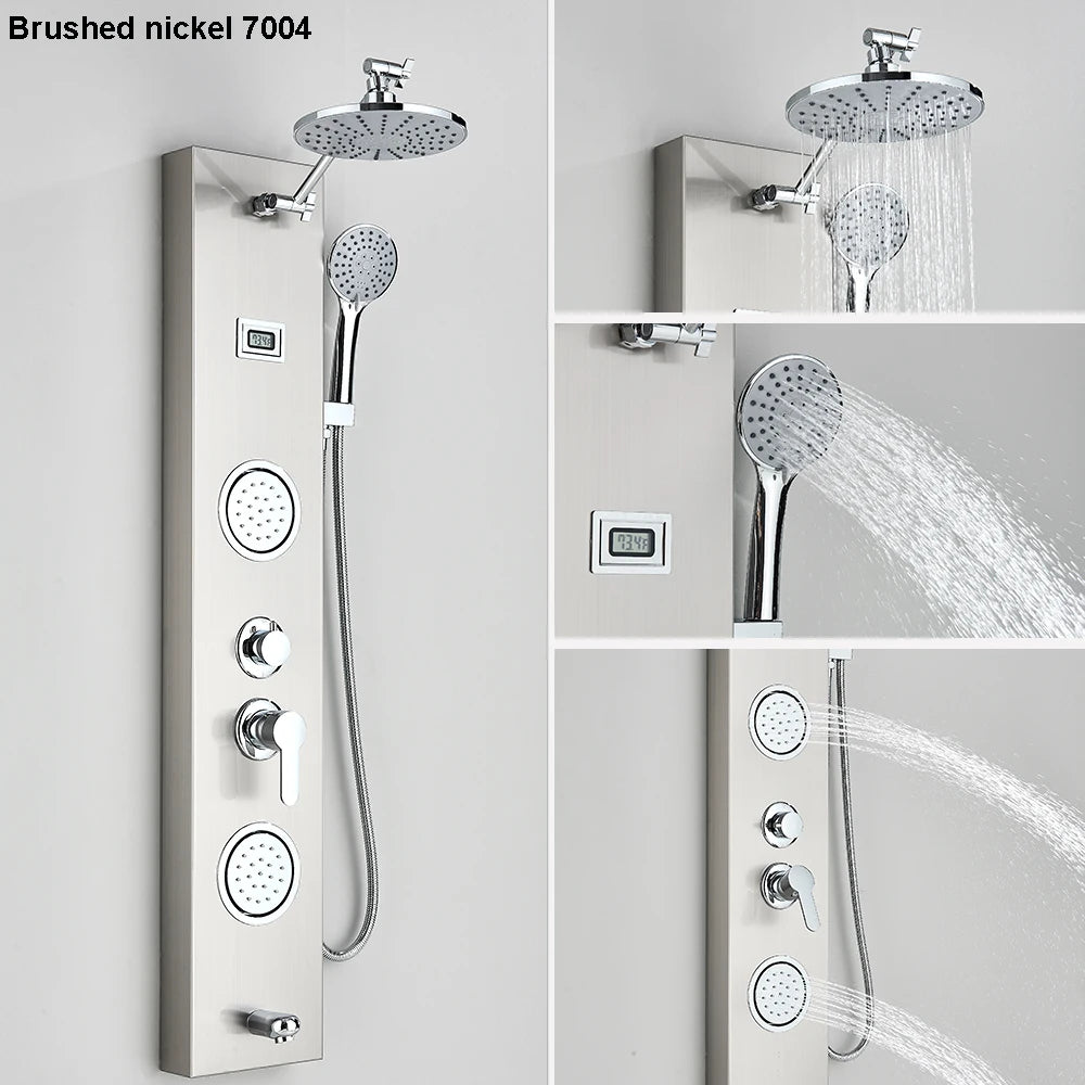 Black Shower Panel Column with Rain & Waterfall Shower Head, Massage Jets and Mixer Faucet