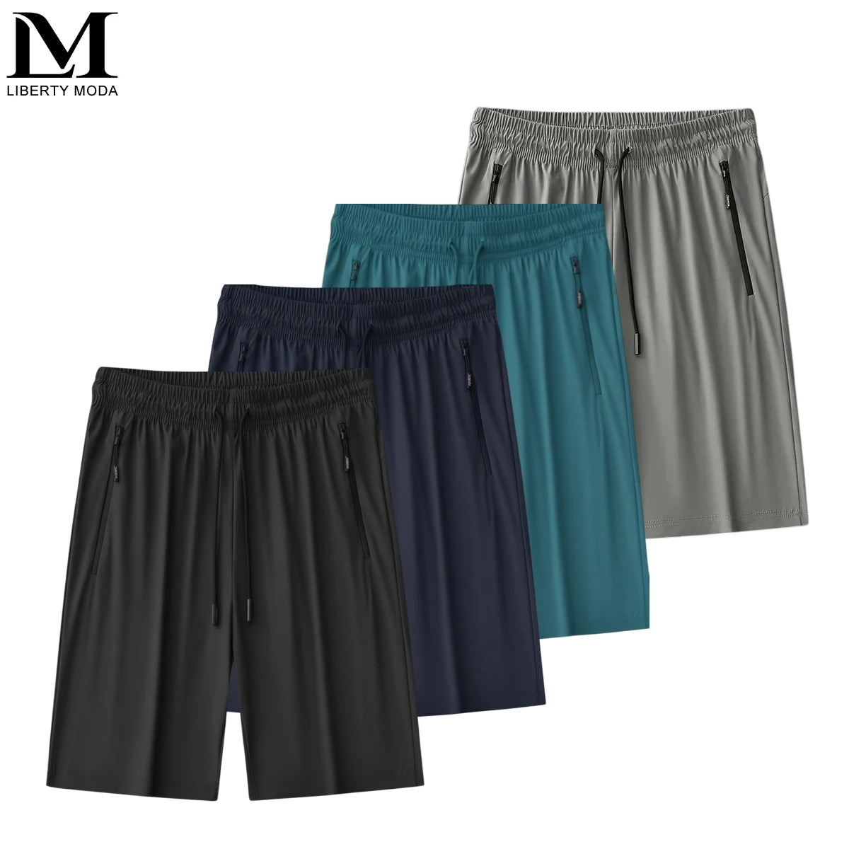 Men's Ice Silk Summer Beach Shorts — Quick-Dry Breathable Knee-Length with Elastic Waist & Pockets