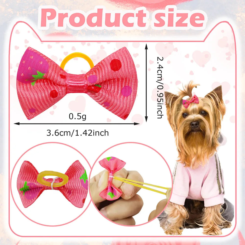 30-Pack Dog & Cat Hair Bows with Elastic Bands - Handmade Movable Puppy Bows, Cute Pet Hair Accessories