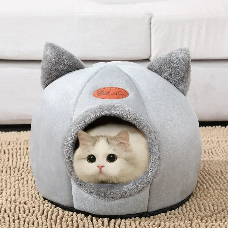 Cozy Cat Cave Bed for Cats & Small Dogs, Removable Cushion, Non-Slip Bottom — M/L/XL (33–39 cm / 13–15.4 in)