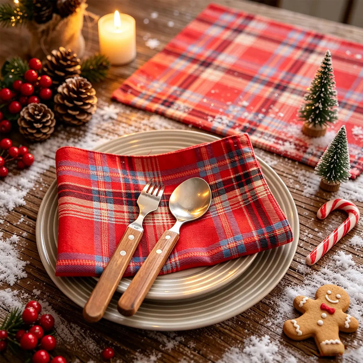 Christmas Tartan Plaid Placemats - 2/6/12 Pack Washable Table Mats for Holiday Dining & Party Decor