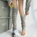 Women's Gray Knit Calf Leg Warmers - Cotton-Blend Ballet Pile Socks for Autumn