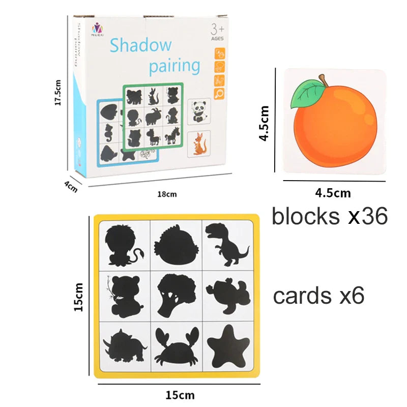 Montessori Wooden Shadow Matching Puzzle – Animal, Fruit & Shape Matching Educational Toy for Kids Ages 3-12