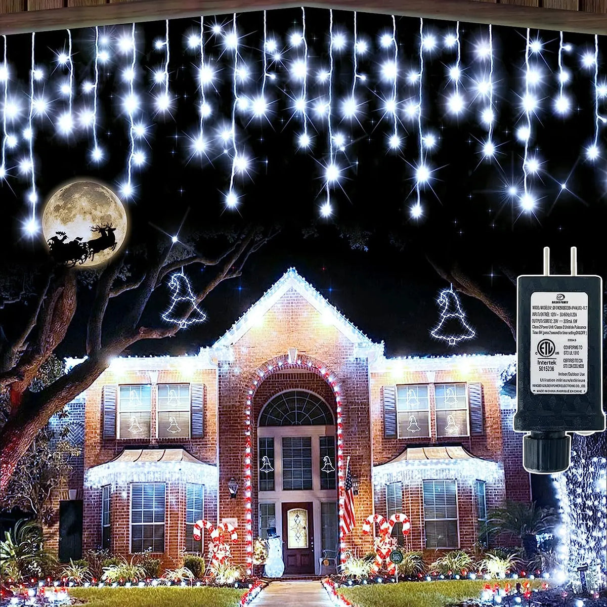 LED Icicle Curtain Lights 20 m (65.6 ft) 864 LED Outdoor Christmas Garland 24V Low-Voltage Waterproof