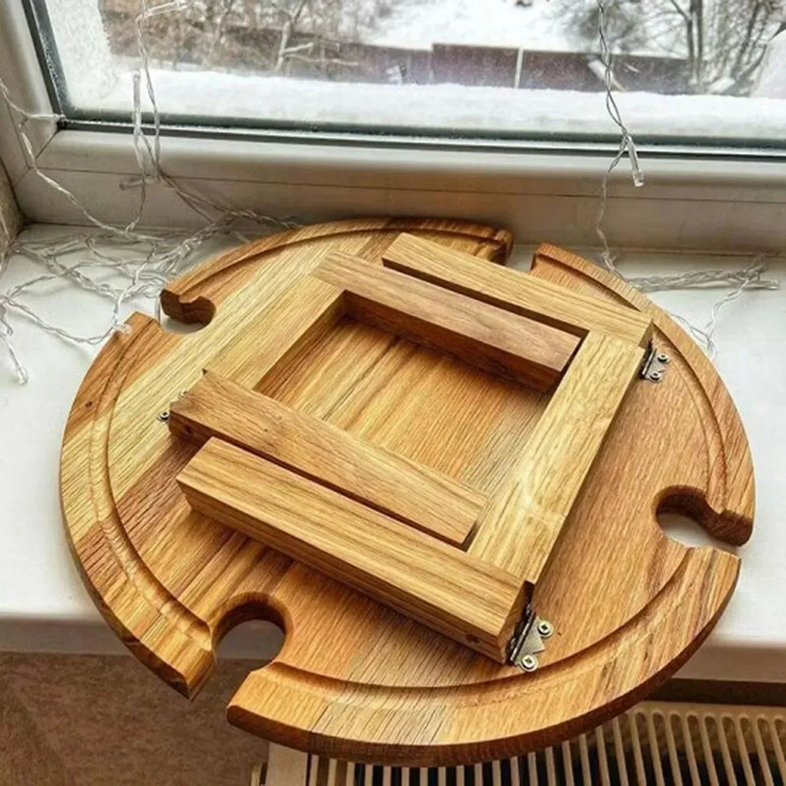 Portable Folding Wooden Picnic Table with Wine Glass Holder, Collapsible Snack Tray & Outdoor Side Table