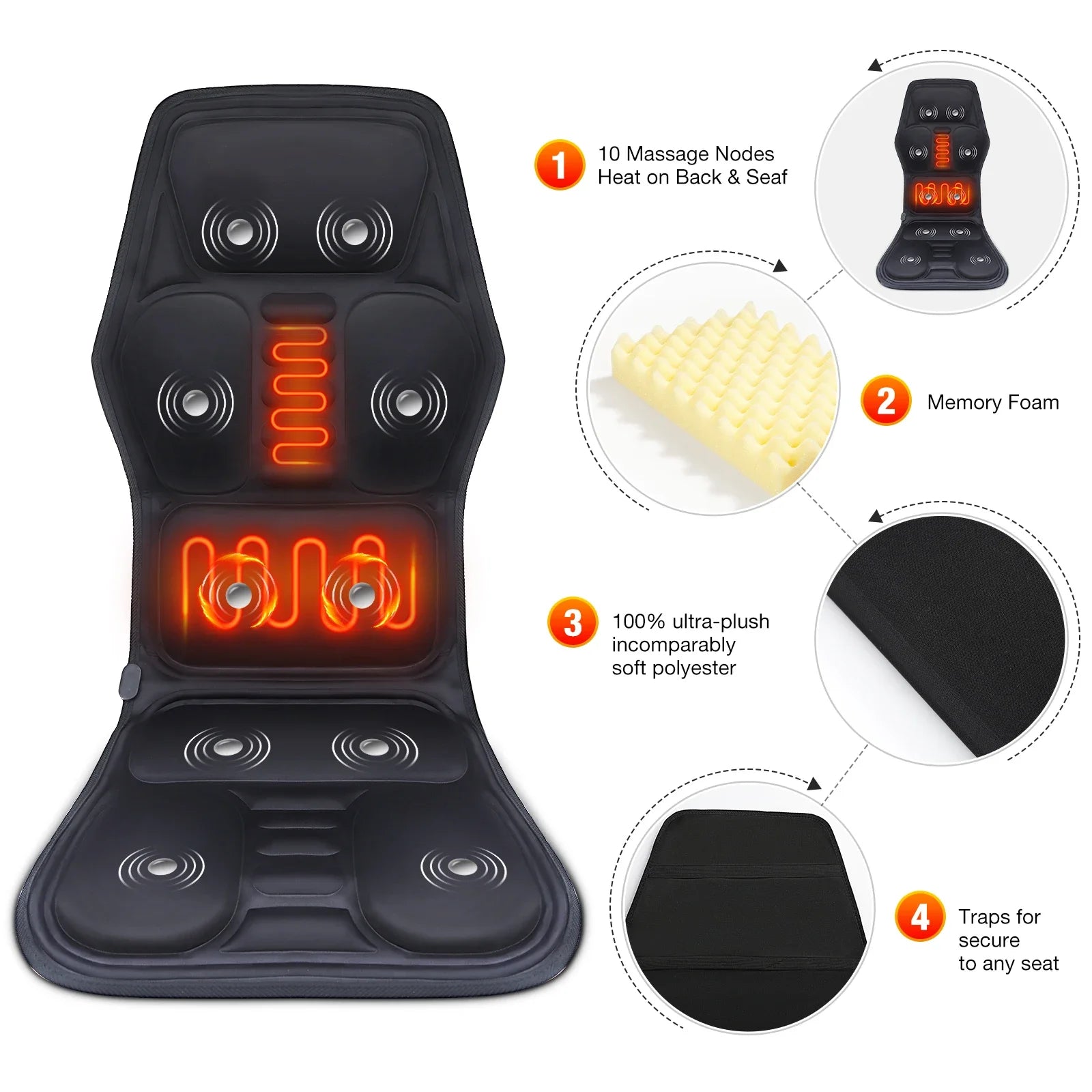 Infrared Electric Massage Chair Cushion – Heated Full-Body Back, Neck & Lumbar Vibration Massager for Car & Home