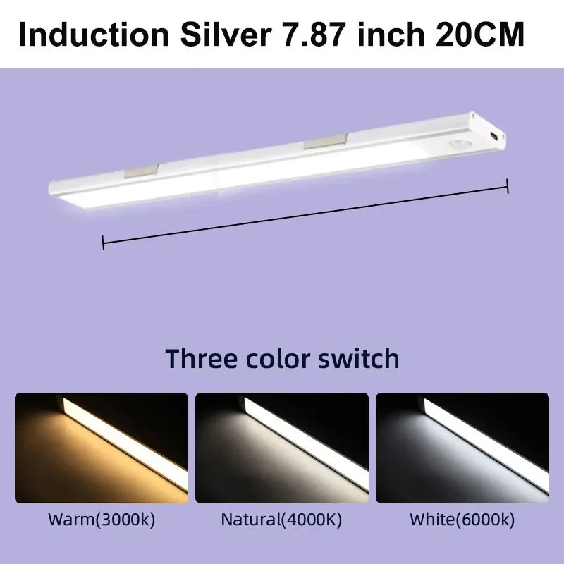 LED Motion Sensor Cabinet Light 15.7 in (40 cm) Dimmable Rechargeable Wireless Night Lamp for Kitchen Closet Wardrobe Living Room 3 Color Temperatures