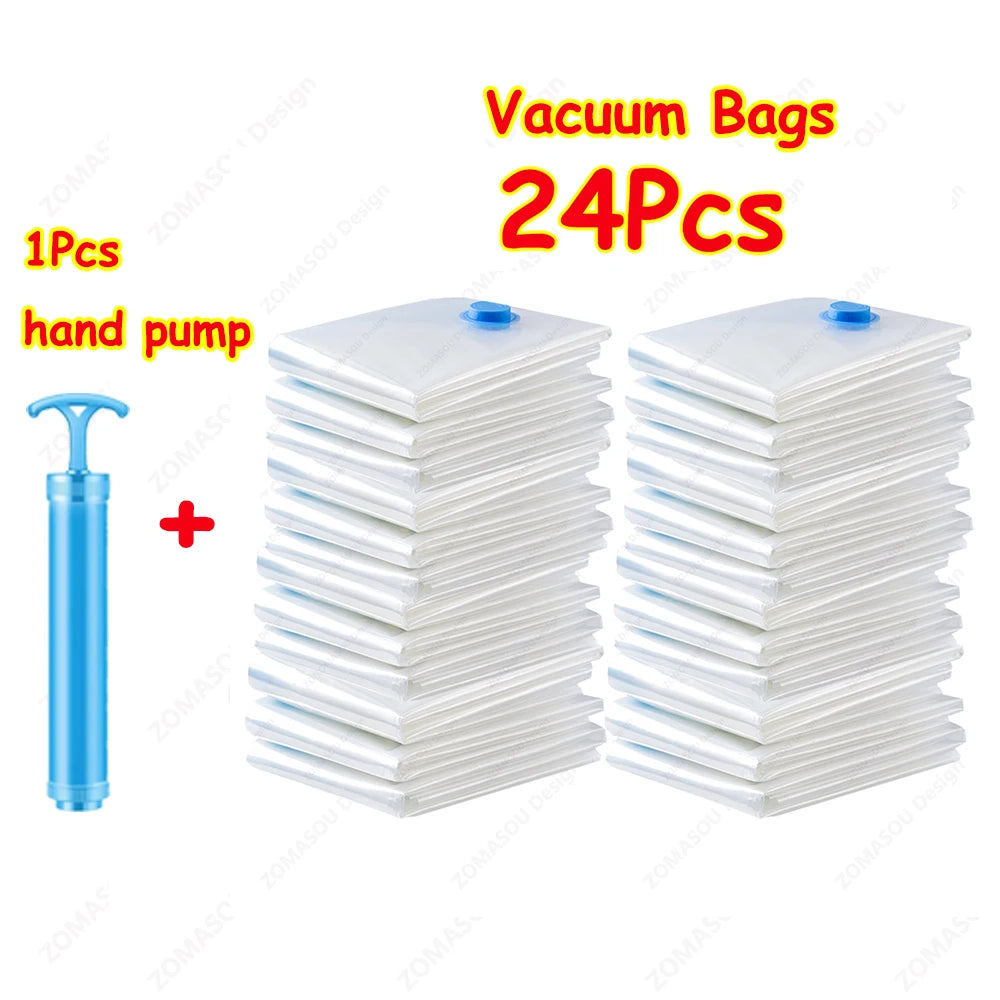 Reusable Vacuum Storage Bags — 1–24 Pack Space-Saving Compression Bags for Clothes, Blankets & Travel (11.8–51.2 in / 30–130 cm)