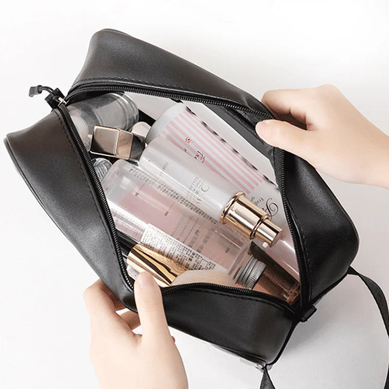 Transparent Black Waterproof PVC Travel Makeup Bag, Large Capacity Cosmetic Organizer (3 Sizes)