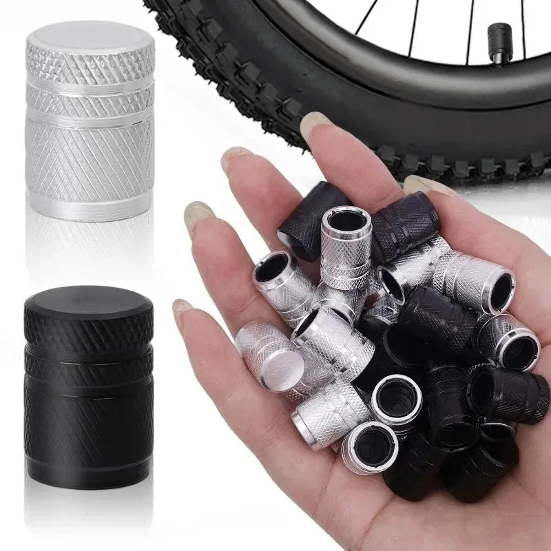 Aluminum Tire Valve Stem Caps Universal Dual-Tone Black/Silver - 4-Pack