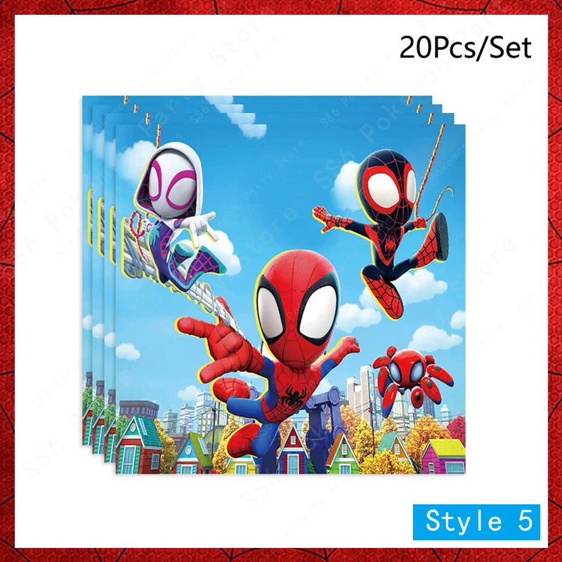 Spiderman Kids Birthday Party Supplies - Disposable Tableware Set with Plates, Cups, Napkins & Favor Bags