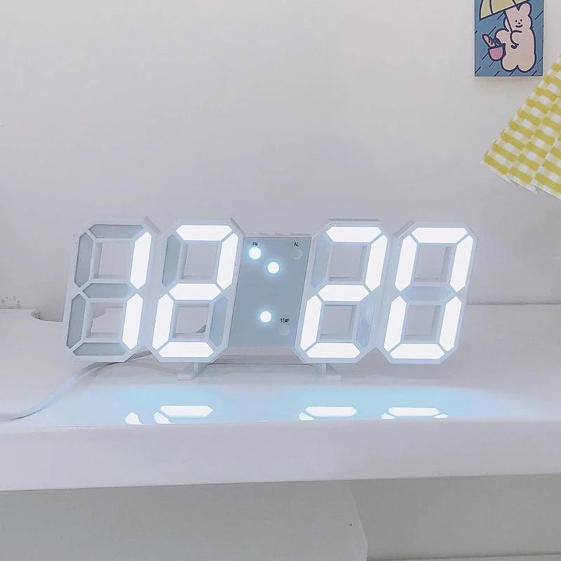 3D LED Digital Wall Clock - Luminous USB Alarm Clock with Temperature & Date Display