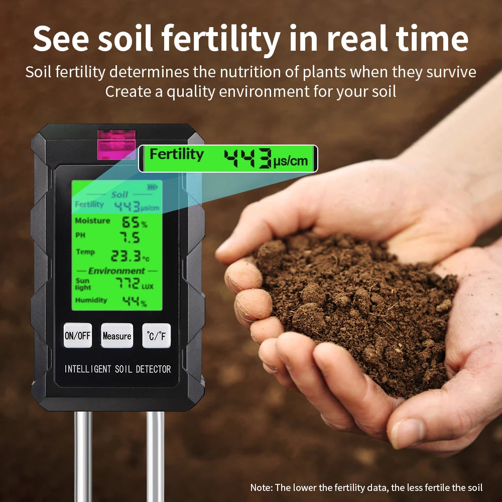 6-in-1 Soil Tester pH Moisture Light Temperature Humidity Nutrient Meter for Garden & Pots