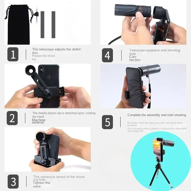 2000×25 HD Monocular Telescope with Phone Mount - Portable 8000 m (26,247 ft) Range for Camping, Hunting & Birdwatching