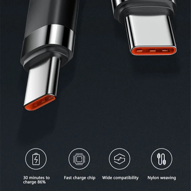 120W USB-C to USB-C PD Fast Charging Cable — 5A High-Speed Power Delivery for iPhone, Samsung, Xiaomi & USB-C Devices