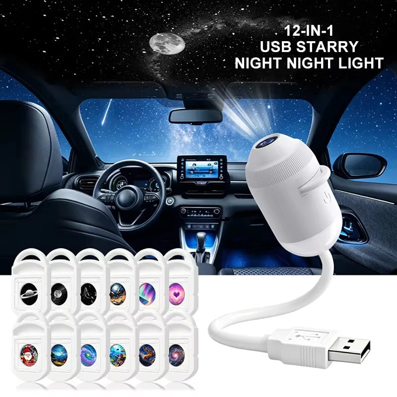 USB Starry Sky Galaxy Projector Lamp – 360° Adjustable Night Light for Bedroom, Home & Car