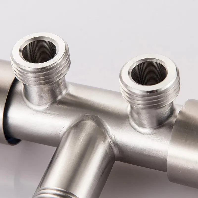 Stainless Steel Cold Water Angle Valve 1-In-2-Out Double Outlet for Toilet & Washing Machine