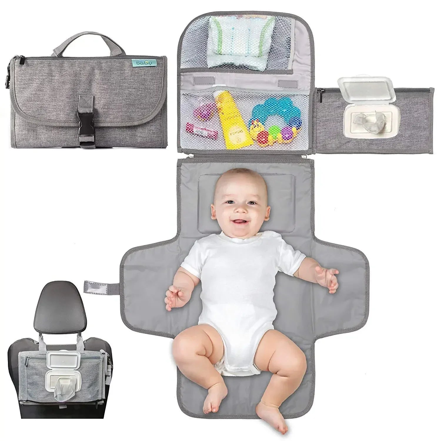 Compact Waterproof Travel Baby Changing Pad with Wipes Pocket - Portable Diaper Changing Station 30 x 20 cm (11.8 x 7.9 in)