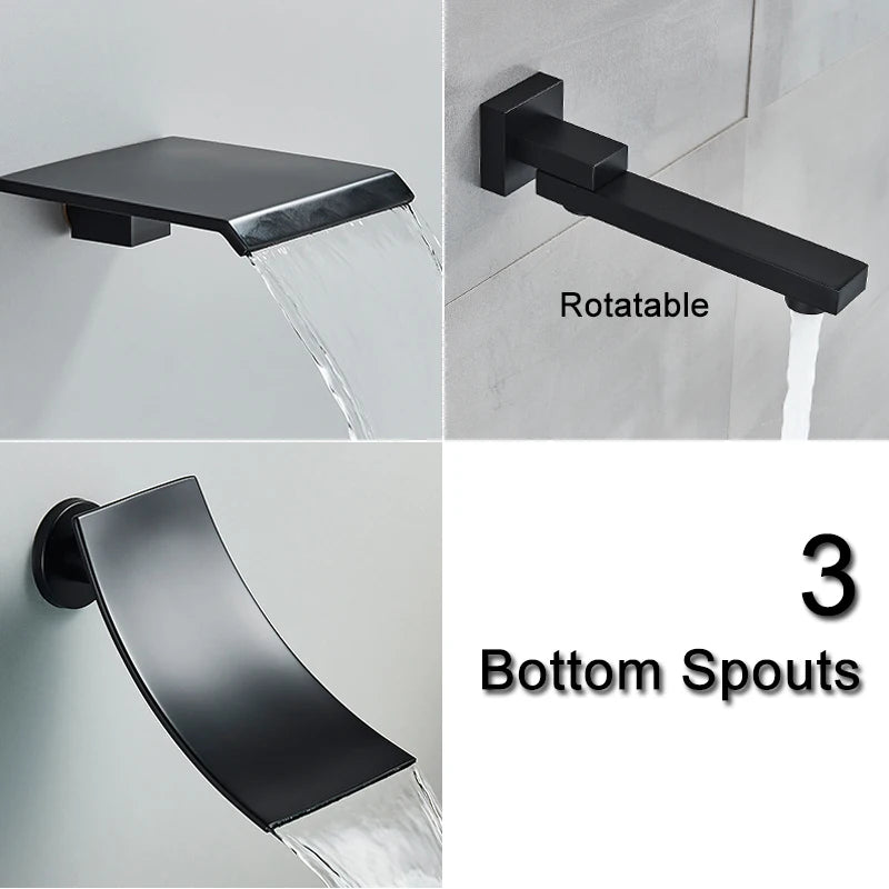 Big Black Thermostatic Ceiling-Mounted Rainfall Shower System with Hand Shower – Thermostatic Mixer Tap, 150 cm (59 in) Hose, 400+ mm (15.7+ in) Rain Head