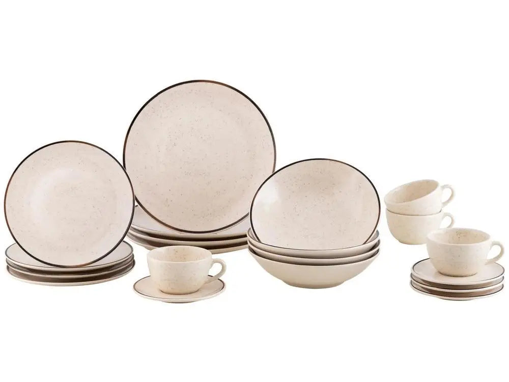 20-Piece Ceramic Dinner and Tea Set - Round Beige & Brown, Serves 4