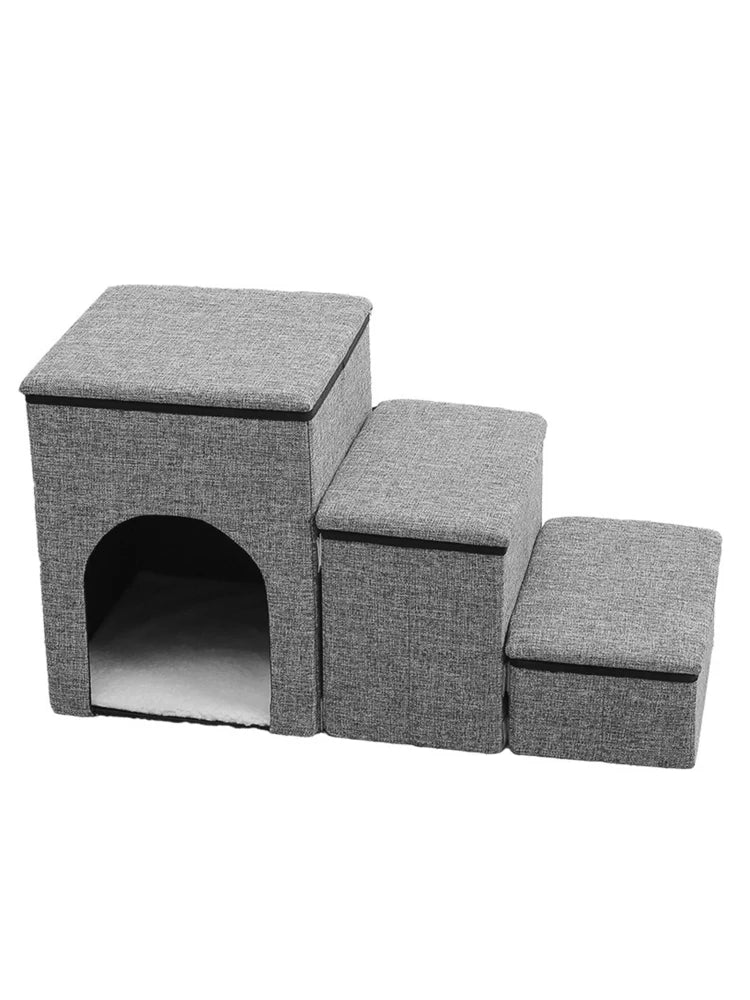 Foldable Pet Stairs with Storage Box and Non-Slip Pads — 3-Size Dog & Cat Ramp Set for Beds, Sofas, Indoor/Outdoor