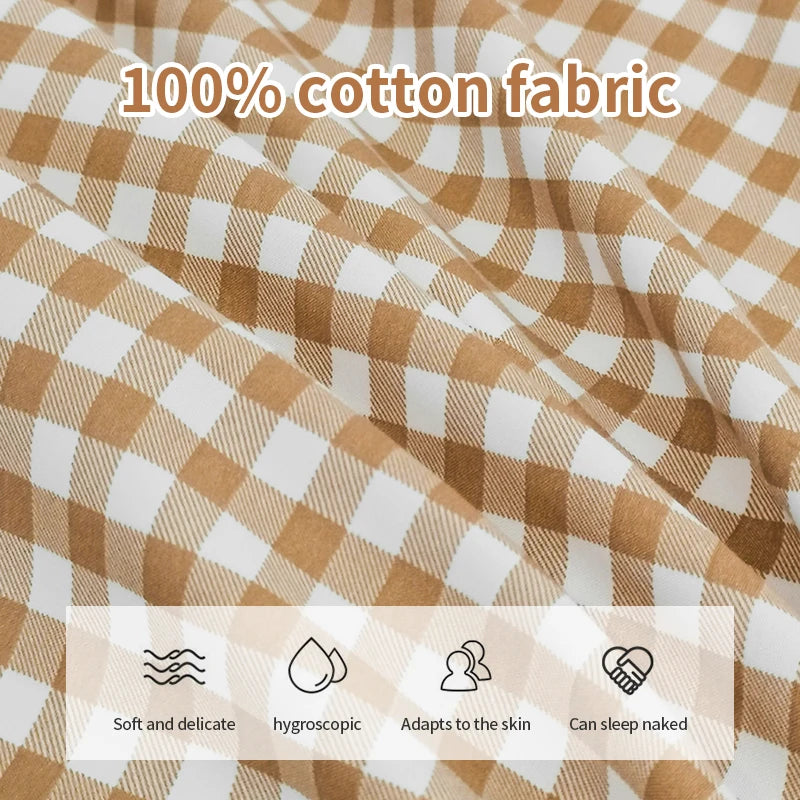 100% Cotton Plaid Stripe Duvet Cover Set - 3-Piece Breathable Washed Twill Bedding (1 Duvet Cover + 2 Pillowcases)