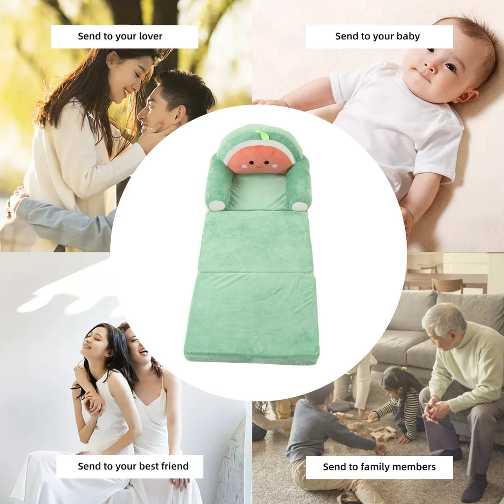 Cartoon Foldable Kids Sofa Bed Plush Washable Children's Armchair with Wide Armrests