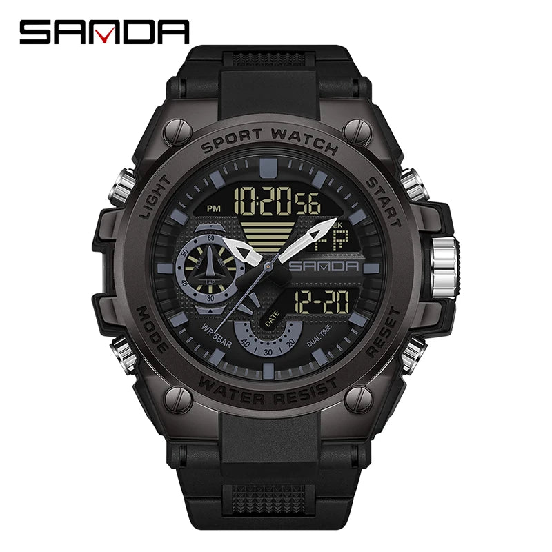 LED Dual Display Men's Digital Sports Watch - Shock Resistant Waterproof Analog-Digital