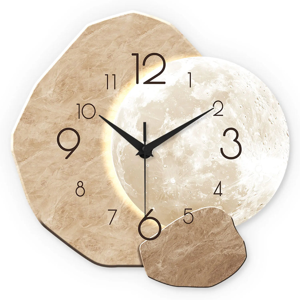 Moon Design Silent Quartz Wall Clock 13.7 in (34.7 cm) Bamboo Wood Modern Minimalist for Bedroom Living Room Office